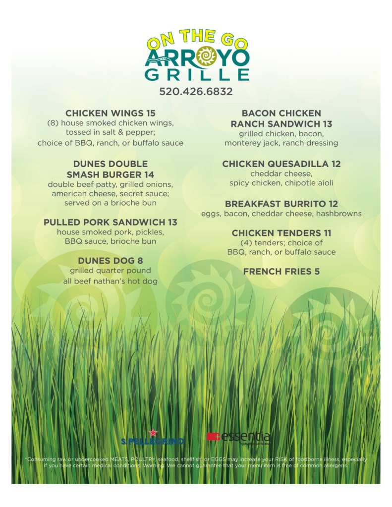 Temporary On The Go Arroyo Grille menu